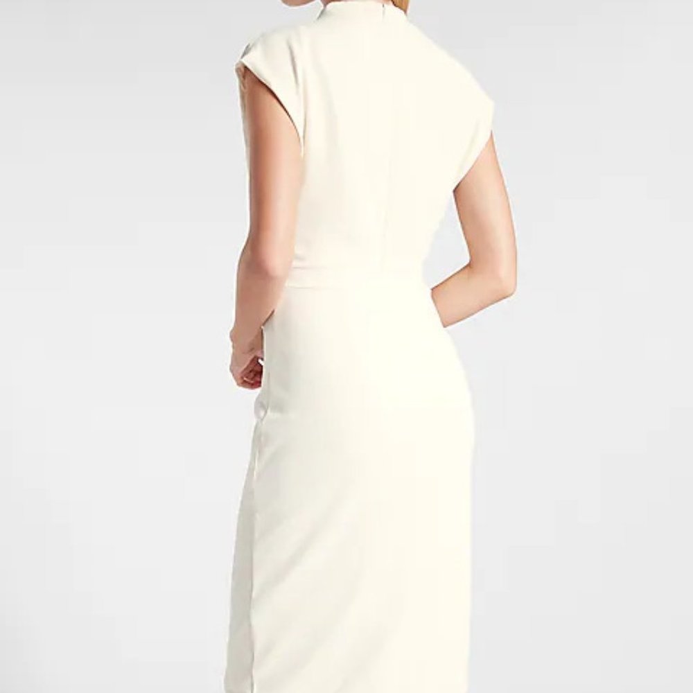 Express Ivory Draped Mock Neck Midi Sheath Dress
